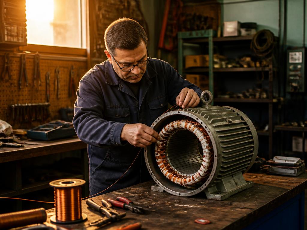 Bobinagem de um motor eléctrico na oficina da Electrotaipas